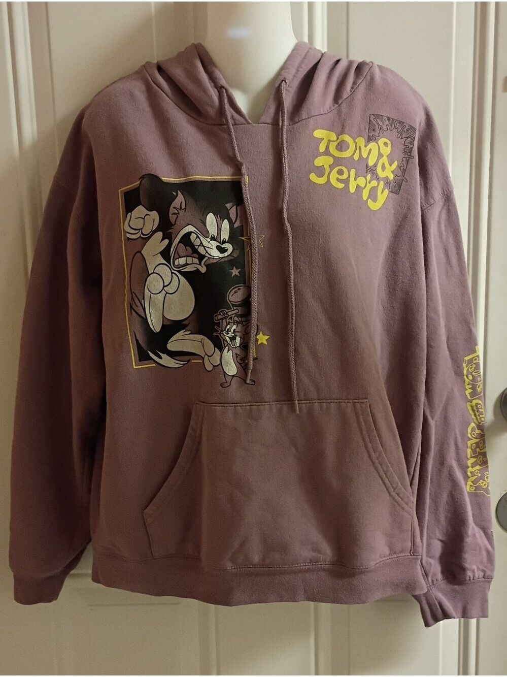 Tom And Jerry Pale Purple Mauve Graphic Hoodie Size Large